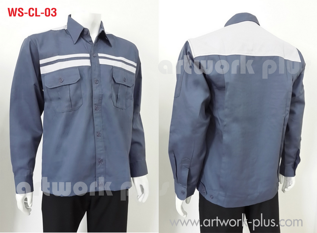 WORK SHIRT,WS-CL-03,เสื้อช็อปพนักงาน,เสื้อช็อปแขนยาว,เสื้อช็อปสีเทาอากาศแต่งสีเทา,เสื้อช่าง